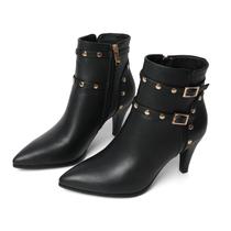 Botas FOREADA Pointed Toe Kitten Heel pretas para mulheres