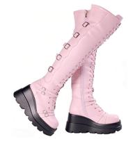 Botas Gothniero Pink Platform na altura do joelho para mulheres, tamanho 35-43 Botas Gothniero Pink Platform na altura do joelho para mulheres, tamanho 35-43