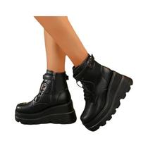 Botas Góticas Pretas De Cano Curto Com Sola Grossa, Tênis Plataforma Casuais De Luxo Femininos