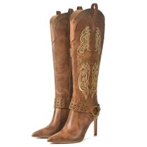 Botas JANSEVEN Western Knee High Cowboy bordadas com estilete Botas JANSEVEN Western Knee High Cowboy bordadas com estilete