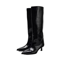 Botas Pretas De Cano Médio Com Ponta Fina Para Mulheres, Botas Altas Sexy De Designer Para Outono,