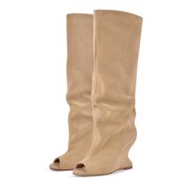 Botas Rhineshell Wedge Knee de salto alto para mulheres marrons 6.5