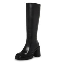 Botas SOVANYOU de couro preto com plataforma até o joelho para mulheres