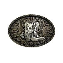 Botas Western Cowboy com fivela de cinto com design antigo em prata/bronze