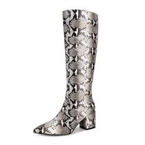 Botas wetkiss Snakeskin até o joelho para mulheres, salto 6,5 cm