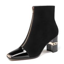 Botas XINIUNIU no tornozelo para mulheres, camurça preta, salto alto, 7 cm Botas XINIUNIU no tornozelo para mulheres, camurça preta, salto alto, 7 cm