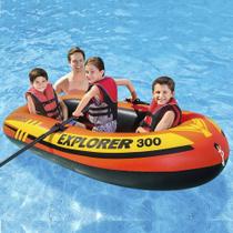 Bote Barco Inflavel com Remos e Bomba de Ar Manual Intex Explorer 300 211cm Resistente até 186kg