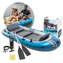 Bote Inflável Barco Excursion 5 Pessoas Azul com Remos Bomba e Assento Removível Intex Bote Inflável Barco Excursion 5 Pessoas Azul com Remos Bomba e Assento Removível Intex