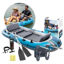 Bote Inflável Barco Excursion 5 Pessoas Azul com Suporte Motor Remos e Bomba Intex Bote Inflável Barco Excursion 5 Pessoas Azul com Suporte Motor Remos e Bomba Intex