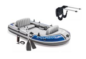 Bote Inflável Intex Excursion 4 Pessoas Par de Remos Bomba de Inflar 68324 com SUPORTE DE MOTOR