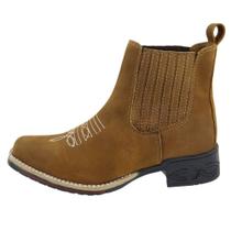 Botina Bota Country Texana Couro Bico Quadrado Bordada Puxador Traseiro Solado Borracha Costurado