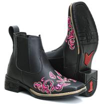 Botina Bota Country Texana Feminina Bico Quadrado Bordado