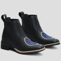 Botina Bota Country Texana Feminina Bico Quadrado Bordado Terço