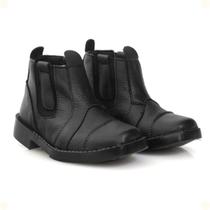 Botina Bota Infantil Couro Leve Macio Elástico Preto Modelo 13010