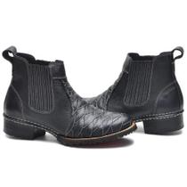 Botina Bota Masculina Escamada Em Couro Legítimo Cowboy Peão Bico Redondo Couro Nobre Antistress Confort Top