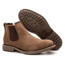Botina Chelsea Confort Texas Gold Casual de Couro Camurça Taupe