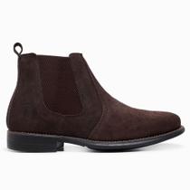 Botina Chelsea Masculina em Couro Legítimo Camurça Nobuck Bota Casual Costurada Vaqueiro