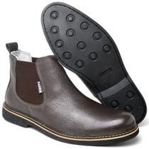 Botina Classica Chelsea Masculina Sola Borracha Tradicional Couro Bota Resistente Casual Ref BT025