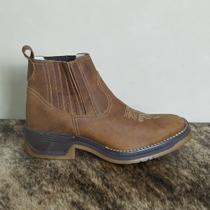 Botina Country Couro Legítimo Solado Jump Cano Curto Bege