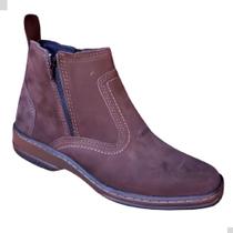 Botina Country Masculina Couro Com Ziper Fecho Reco Bota Social Solado Costurado Forte 2220 Marrom