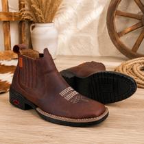 Botina Country Masculina Couro Legítimo Bota Texana Bico Quadrado Antiderrapante Botina Country Masculina Couro Legítimo Bota Texana Bico Quadrado Antiderrapante
