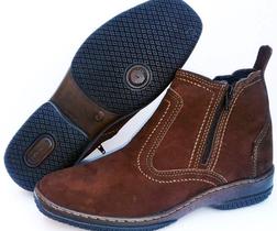 Botina Couro Marrom com Ziper Fecho Cano Curto Unisex Masculina Feminina Homem Mulher Bota Estilo