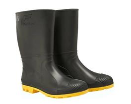 Botina de Borracha PVC Preta Solado Amarelo Cano Médio S/ Forro Tam 37