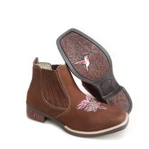 Botina de Couro Nobuck Bota Country Feminina Bico Quadrado