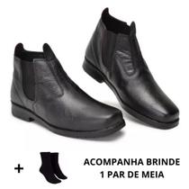 Botina em Couro Legítimo Solado Costurado para Serviço + 1 Par de Meia Botina em Couro Legítimo Solado Costurado para Serviço + 1 Par de Meia