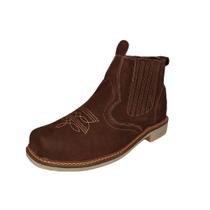 Botina Em Couro Masculina Bordada Bico Quadrado Costura Manual Elastico Lateral Rodeio Peão