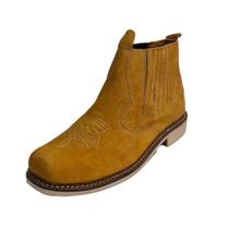Botina Em Couro Masculina Bordada Bico Quadrado Costura Manual Elastico Lateral Rodeio Peão Botina Em Couro Masculina Bordada Bico Quadrado Costura Manual Elastico Lateral Rodeio Peão