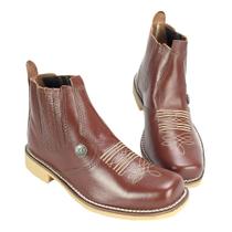 Botina em couro Vaqueta Bico Quadrado Botina em couro Vaqueta Bico Quadrado