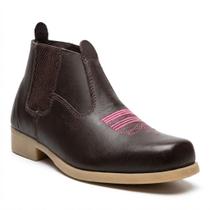 Botina Feminina de Couro Legítimo Bordada Florão Super Leve com Solado PVC Durável