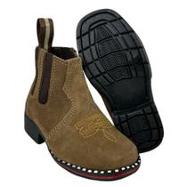 Botina Infantil Aragoni Couro Nobuck Camel Com Bordado Florão Ref. A301