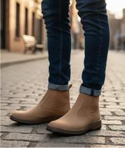 Botina Marrom Claro Couro Nobuck Bota Estilo Sapato Casual Botinha Social Country Ref 2520 Rato