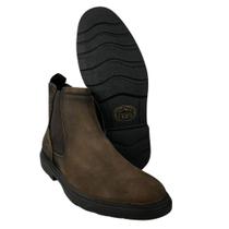 Botina Masculina Anatomic Gel Couro Chamois Cappucino Pesponto Café Sola Berlim Preta Ref8911 Botina Masculina Anatomic Gel Couro Chamois Cappucino Pesponto Café Sola Berlim Preta Ref8911