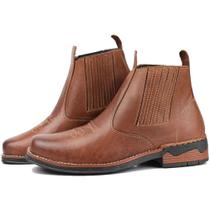 botina masculina country mateira de couro cor pinhao de elastico