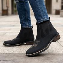 Botina Masculina Country Texana Cano Curto Bordado Elástico