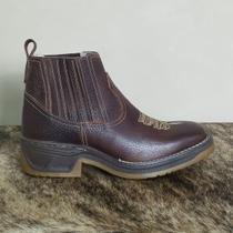 Botina Masculina Couro Bico Quadrado Solado Jump Marrom