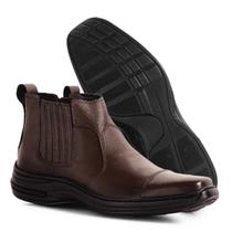 Botina Masculina Couro Conforto Bota Leve Macia Preta ou Marrom Infantil Adulto Passeio Casual Trabalho