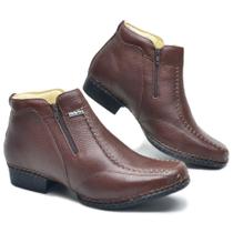Botina Masculina Couro Conforto Zíper Costuras Costurada