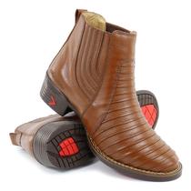 Botina Masculina Couro Legítimo Escama de Tatú Art Nobre Pinhão Solado Borracha Laredo 2025