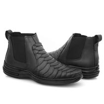 Botina Masculina Escamada em Couro Legítimo Comfort Preta Marrom Passeio Trabalho Casual - MODELO 7777