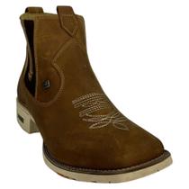 Botina Masculina Zebu Bico Quadrado Couro Mustang Conhaque Bordado Florão E Solado Branco REF. 57010MS10B Botina Masculina Zebu Bico Quadrado Couro Mustang Conhaque Bordado Florão E Solado Branco REF. 57010MS10B