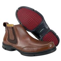 Botina Social Anatomic Gel Original Couro Floater Pinhão Cost Café Ref. 7891