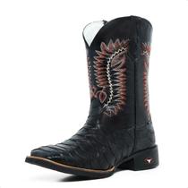 Botina Texana Masculina Country Cano Longo Couro Bico Quadrado Escamada Preta Botina Texana Masculina Country Cano Longo Couro Bico Quadrado Escamada Preta