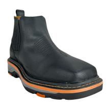Botina Texana Masculina Goyazes Bico Quadrado Work Preto Couro Bison Preto Solado Preto Laranja Ref.2574101CK01 Botina Texana Masculina Goyazes Bico Quadrado Work Preto Couro Bison Preto Solado Preto Laranja Ref.2574101CK01