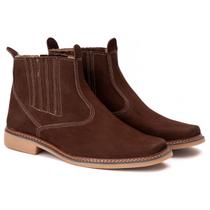 Botinas Masculina Chelsea de Couro Legitimo Nobuck Country para Trabalho Cano Curto Campo Vaqueiro Marrom Solado Antiderrapante e Costura Dupla