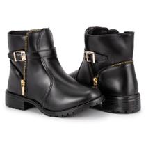 Botinha Bota Feminina Cano Curto Fivela e Zíper Salto Baixo Marrom Casual 707 adv Botinha Bota Feminina Cano Curto Fivela e Zíper Salto Baixo Marrom Casual 707 adv