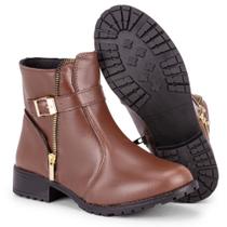 Botinha Bota Feminina Cano Curto Fivela e Zíper Salto Baixo Preta Casual 707 adv